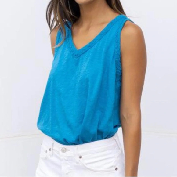 Michael Stars V-Neck Tank Talk-Island Blue-Women’s 2X-Cotton Slub-Casual-Classic - Picture 2 of 13